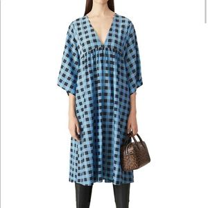 GANNI Check Cotton Silk Midi Dress 38 (6)